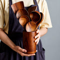 Teak Wood Kitchen Utensil Set — 5 Pieces with Storage Holder, Safe for Non-Stick Cookware
