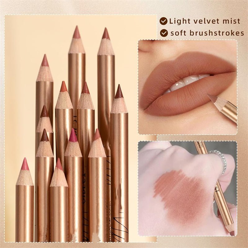 Lip Liner Pencil Set — 12 Waterproof Matte Shades, Smudge-Proof Creamy Glide, 0.8g Each