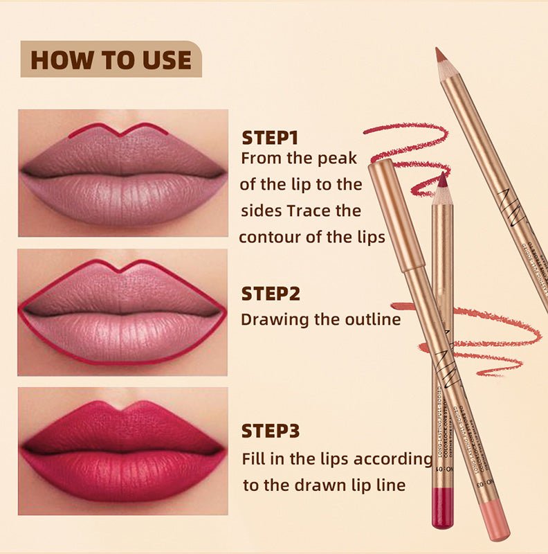Lip Liner Pencil Set — 12 Waterproof Matte Shades, Smudge-Proof Creamy Glide, 0.8g Each