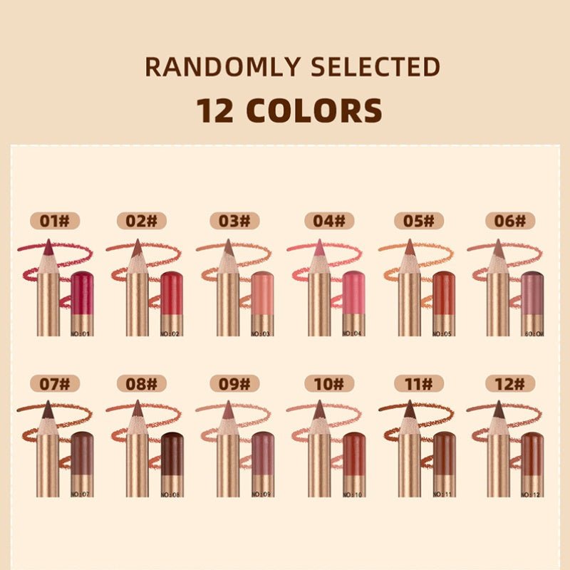 Lip Liner Pencil Set — 12 Waterproof Matte Shades, Smudge-Proof Creamy Glide, 0.8g Each