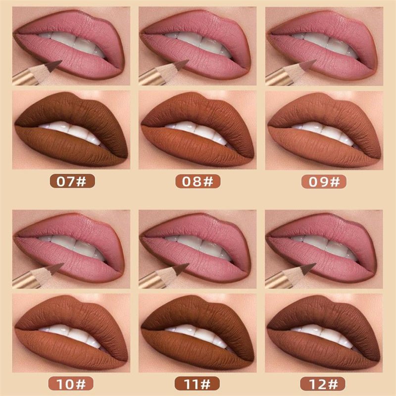 Lip Liner Pencil Set — 12 Waterproof Matte Shades, Smudge-Proof Creamy Glide, 0.8g Each