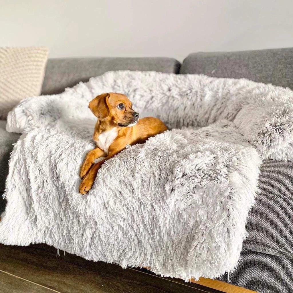 PupCouch Bolster Dog Bed — Plush Faux Fur with Built-In Cushion, Machine Washable Cover