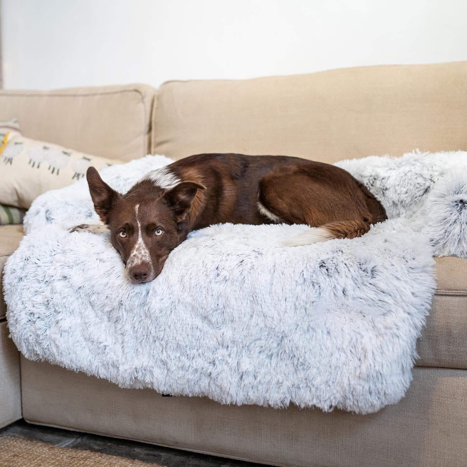 PupCouch Bolster Dog Bed — Plush Faux Fur with Built-In Cushion, Machine Washable Cover