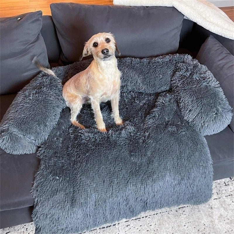 PupCouch Bolster Dog Bed — Plush Faux Fur with Built-In Cushion, Machine Washable Cover