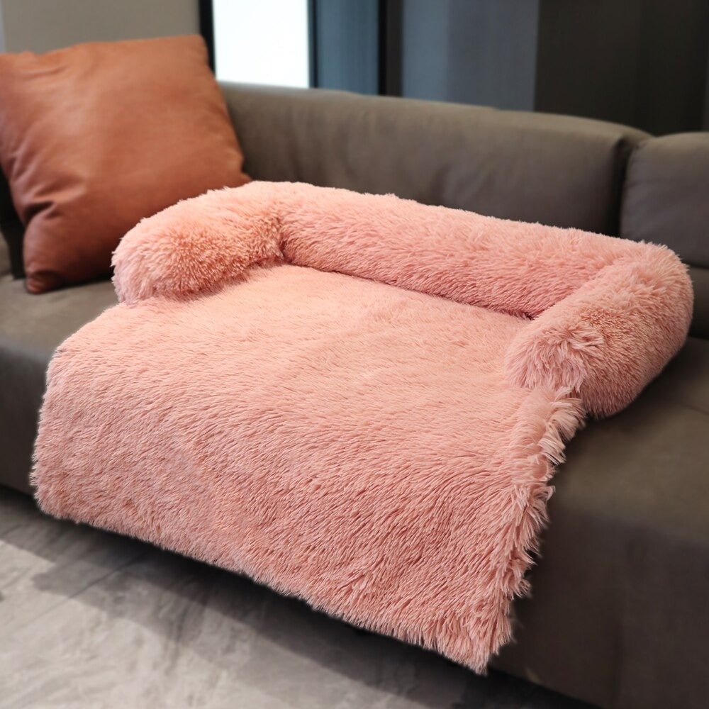 PupCouch Bolster Dog Bed — Plush Faux Fur with Built-In Cushion, Machine Washable Cover