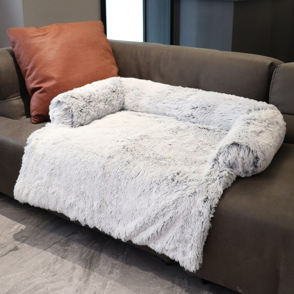 PupCouch Bolster Dog Bed — Plush Faux Fur with Built-In Cushion, Machine Washable Cover