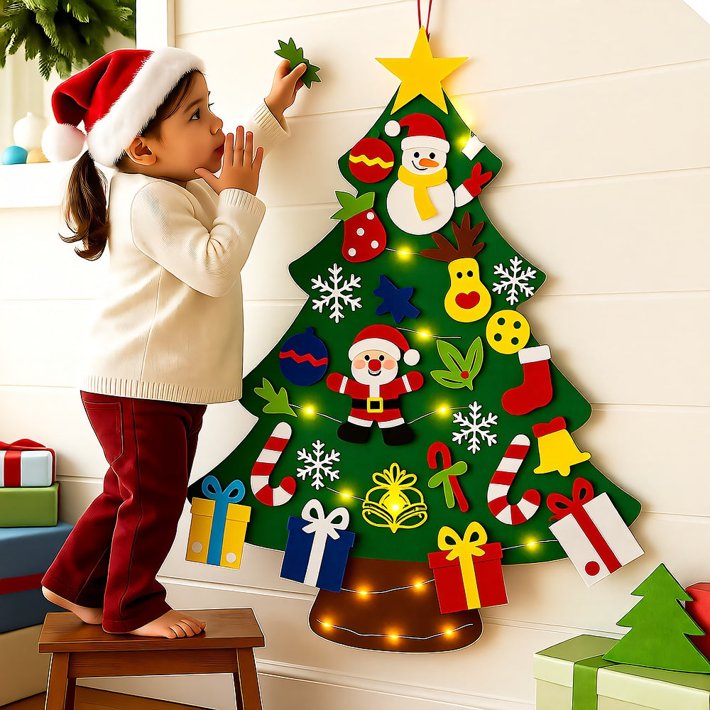 Felt Wall Christmas Tree with LED Lights, 30+ Removable Ornaments, Ages 2+