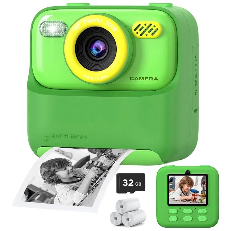 Kids Instant Print Camera — 1080p Dual Lens, 2.4" Screen, Thermal Printing, 32GB Card Included