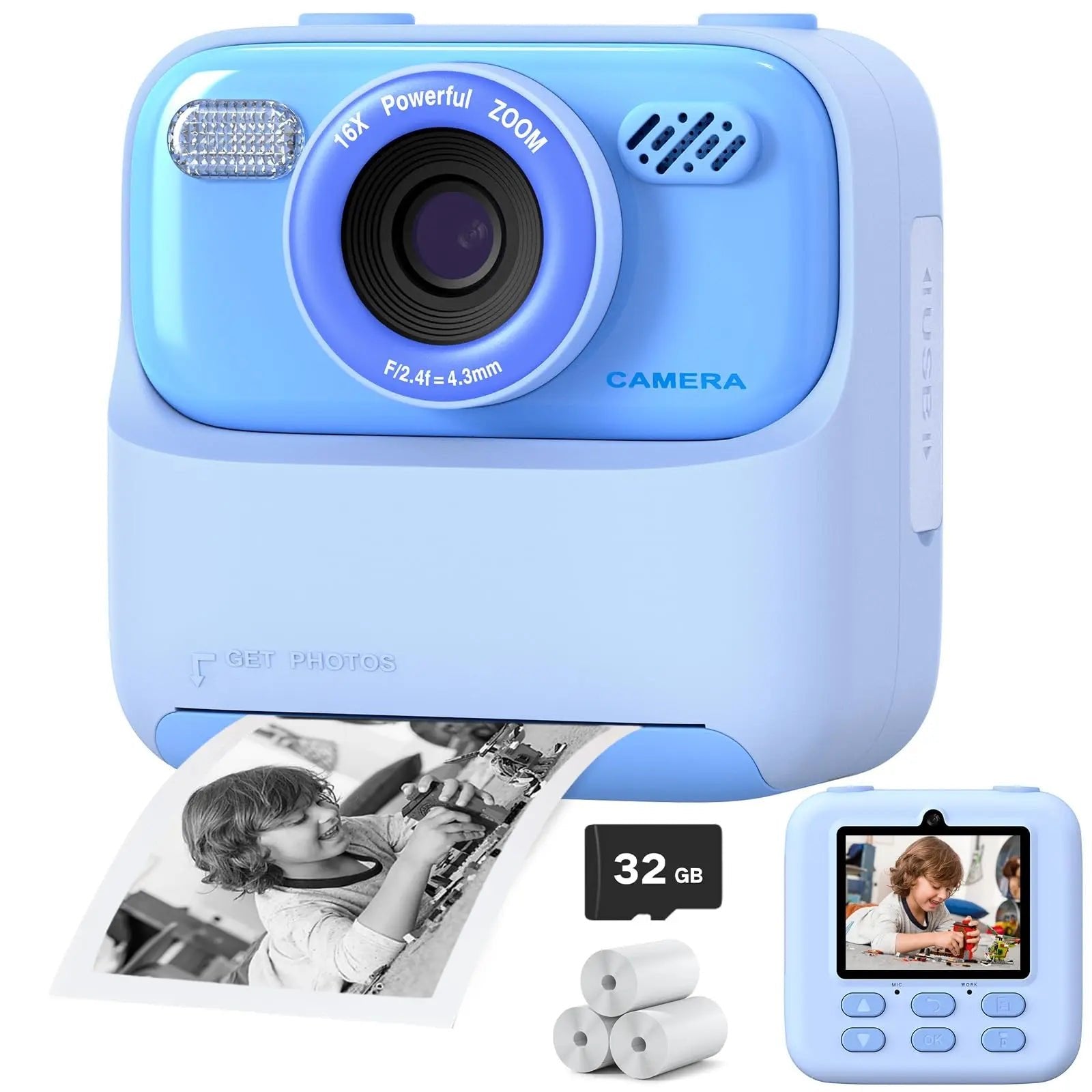 Kids Instant Print Camera — 1080p Dual Lens, 2.4" Screen, Thermal Printing, 32GB Card Included