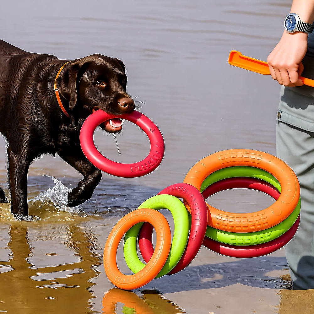 Natural Rubber Dog Ring Toy — Floating Fetch & Chew Toy with Unpredictable Bounce