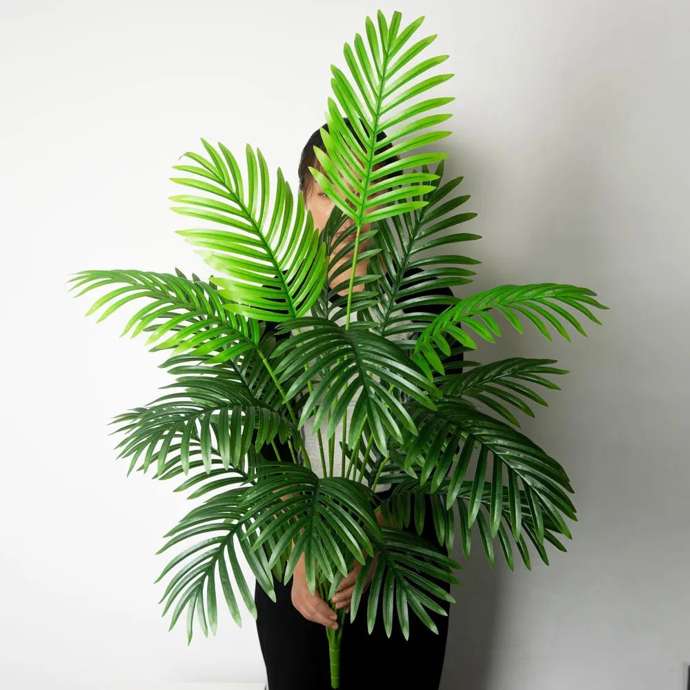 Faux Palm Tree — 47" Silk-Leaf Tropical Plant, 24 Leaves, Indoor/Outdoor Decor