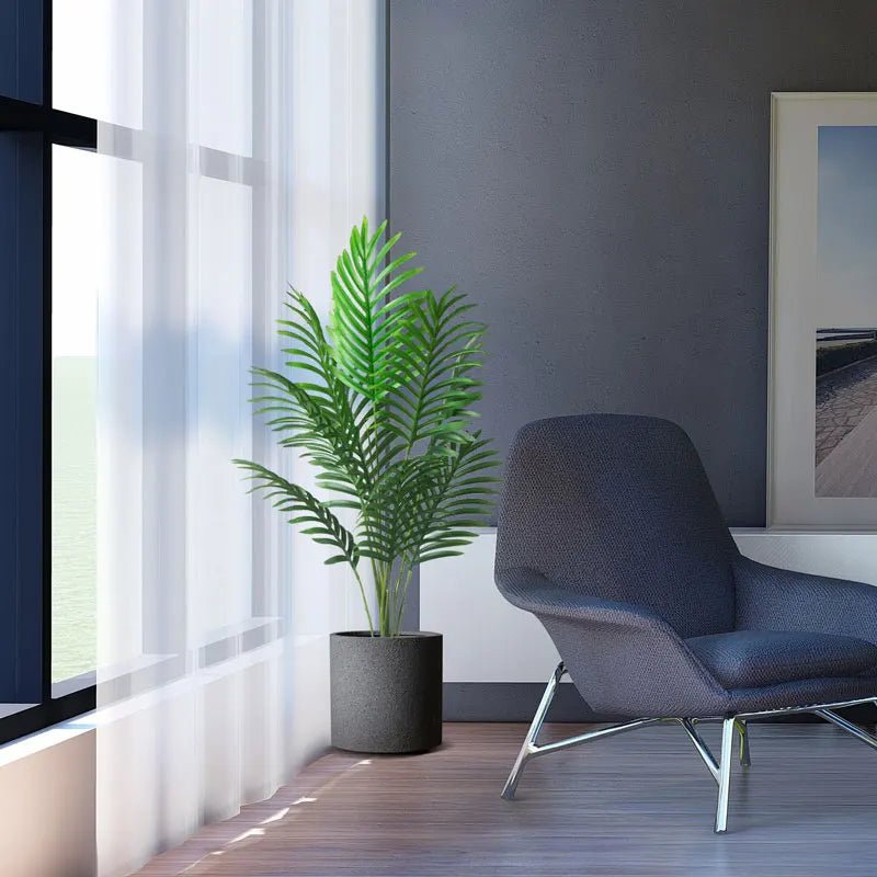 Faux Palm Tree — 47" Silk-Leaf Tropical Plant, 24 Leaves, Indoor/Outdoor Decor
