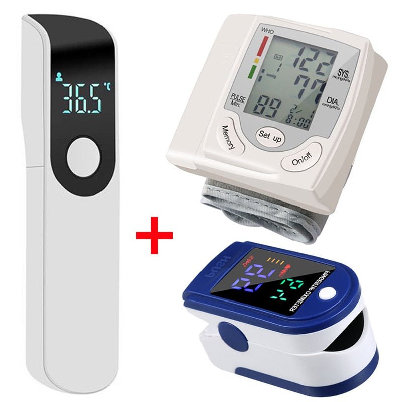 3-in-1 Home Health Monitor Kit — Wrist Blood Pressure Monitor, Pulse Oximeter & Forehead Thermometer