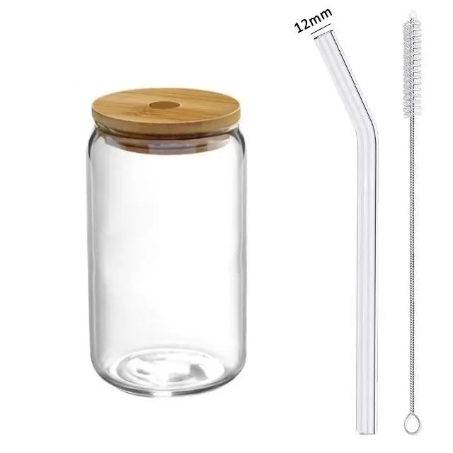 Bamboo Lid Glass Tumbler — 6" Borosilicate To-Go Cup with Glass Straw for Coffee & Tea