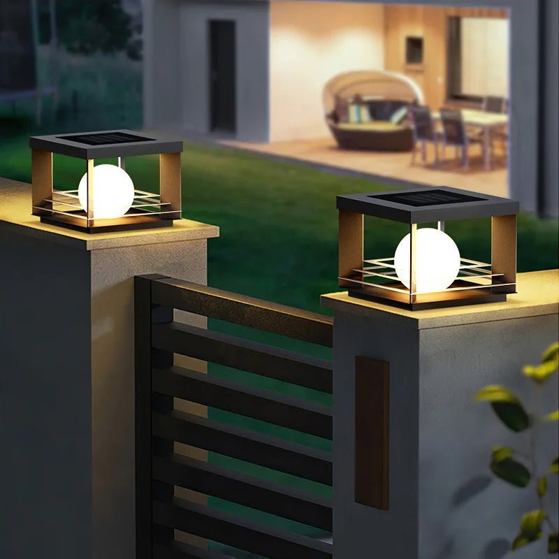 Solar Pillar Lamp — Brushed Nickel LED with Remote & Dimming, Dusk-to-Dawn, Outdoor
