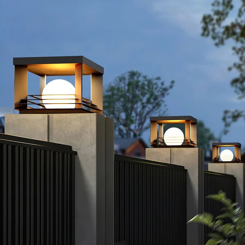 Solar Pillar Lamp — Brushed Nickel LED with Remote & Dimming, Dusk-to-Dawn, Outdoor