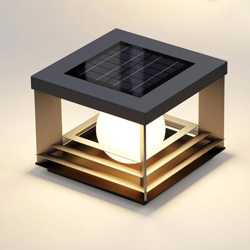 Solar Pillar Lamp — Brushed Nickel LED with Remote & Dimming, Dusk-to-Dawn, Outdoor
