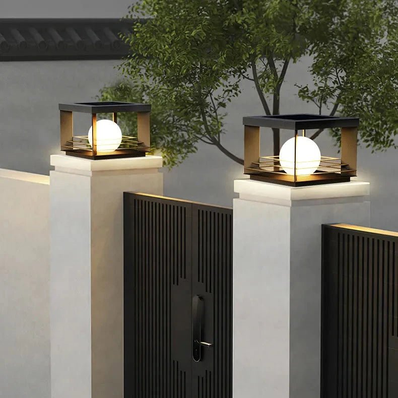 Solar Pillar Lamp — Brushed Nickel LED with Remote & Dimming, Dusk-to-Dawn, Outdoor