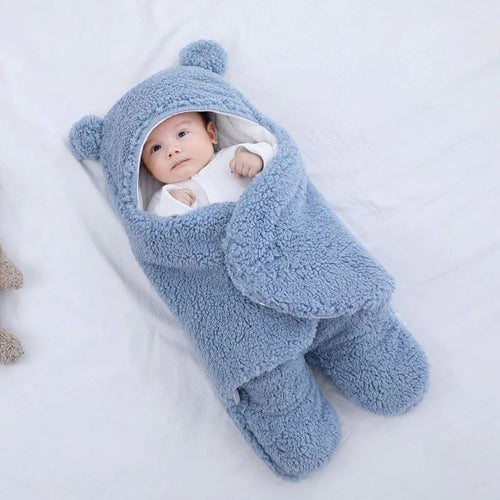Baby Swaddle Sleep Sack — Fleece-Lined 2-Leg Winter Wrap with Hood, Soft Cotton, 0–9 Months