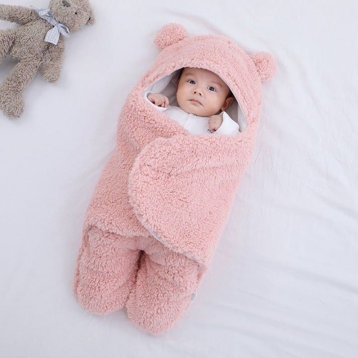Baby Swaddle Sleep Sack — Fleece-Lined 2-Leg Winter Wrap with Hood, Soft Cotton, 0–9 Months