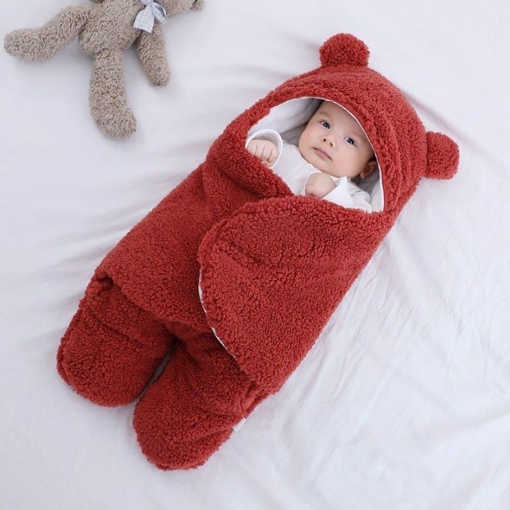 Baby Swaddle Sleep Sack — Fleece-Lined 2-Leg Winter Wrap with Hood, Soft Cotton, 0–9 Months