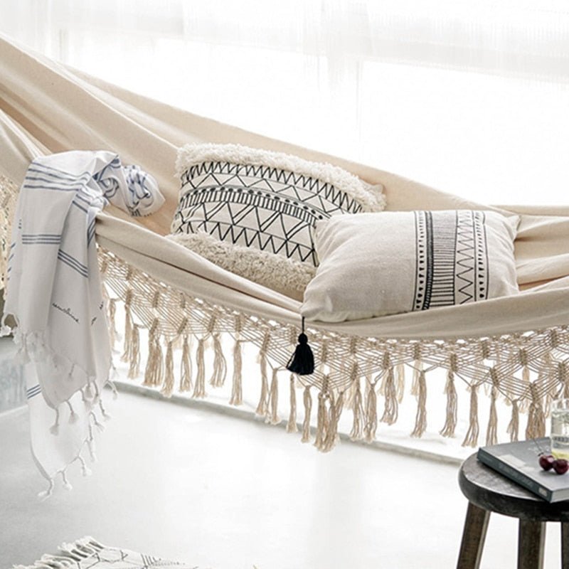 2-Person Macrame Hammock — Handmade Cotton Rope, 79", 550 lb Capacity