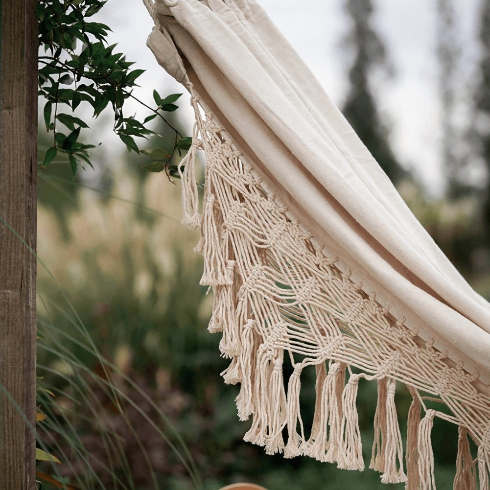 2-Person Macrame Hammock — Handmade Cotton Rope, 79", 550 lb Capacity