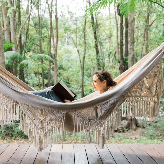 2-Person Macrame Hammock — Handmade Cotton Rope, 79", 550 lb Capacity