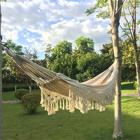 2-Person Macrame Hammock — Handmade Cotton Rope, 79", 550 lb Capacity