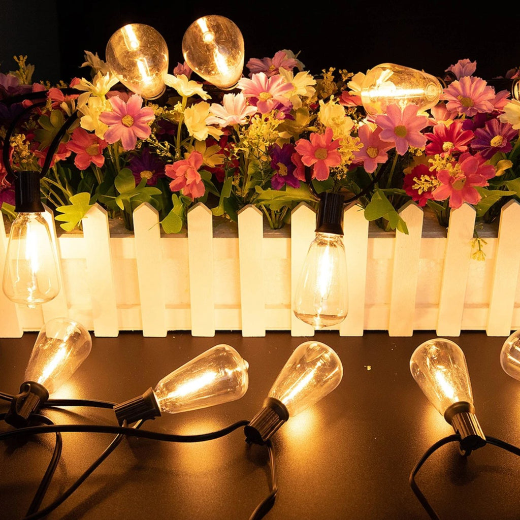 Outdoor String Lights — 15 Shatterproof Bulbs, 33 ft, Dimmable, IP44, Plug-In