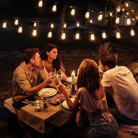 Outdoor String Lights — 15 Shatterproof Bulbs, 33 ft, Dimmable, IP44, Plug-In