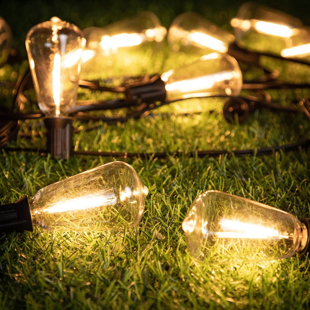 Outdoor String Lights — 15 Shatterproof Bulbs, 33 ft, Dimmable, IP44, Plug-In