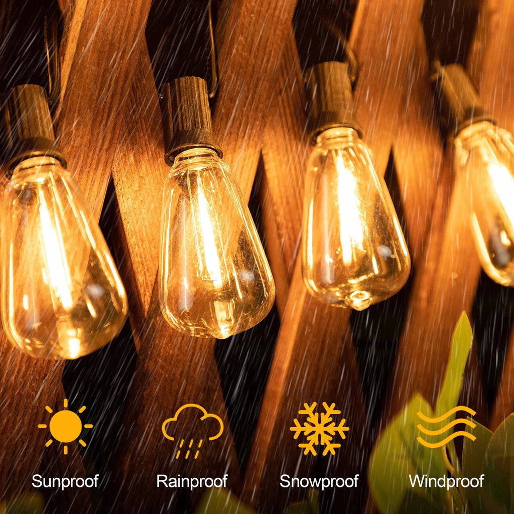 Outdoor String Lights — 15 Shatterproof Bulbs, 33 ft, Dimmable, IP44, Plug-In
