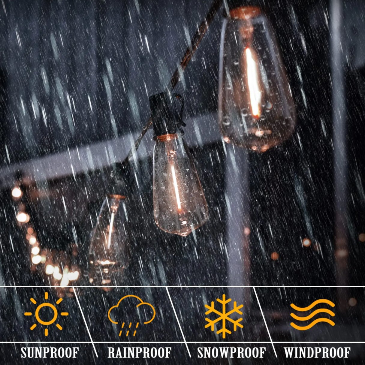 Outdoor String Lights — 15 Shatterproof Bulbs, 33 ft, Dimmable, IP44, Plug-In