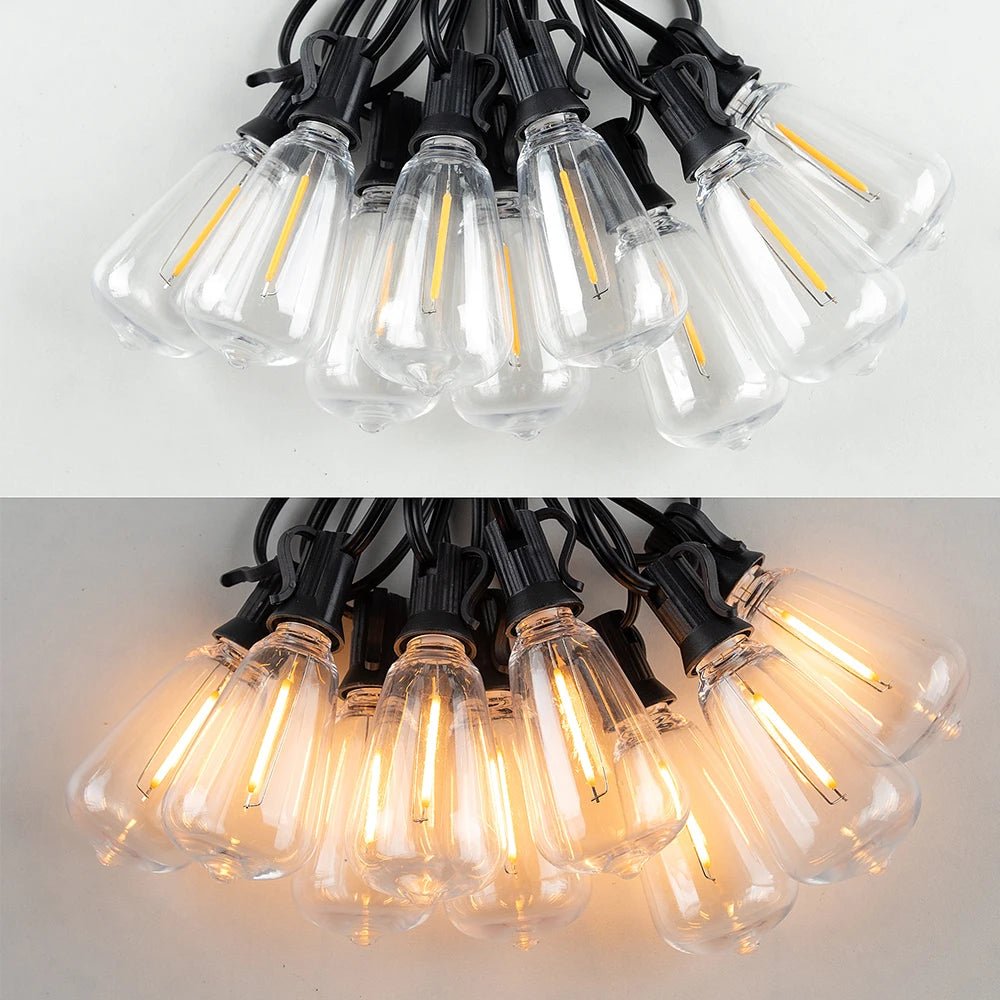 Outdoor String Lights — 15 Shatterproof Bulbs, 33 ft, Dimmable, IP44, Plug-In