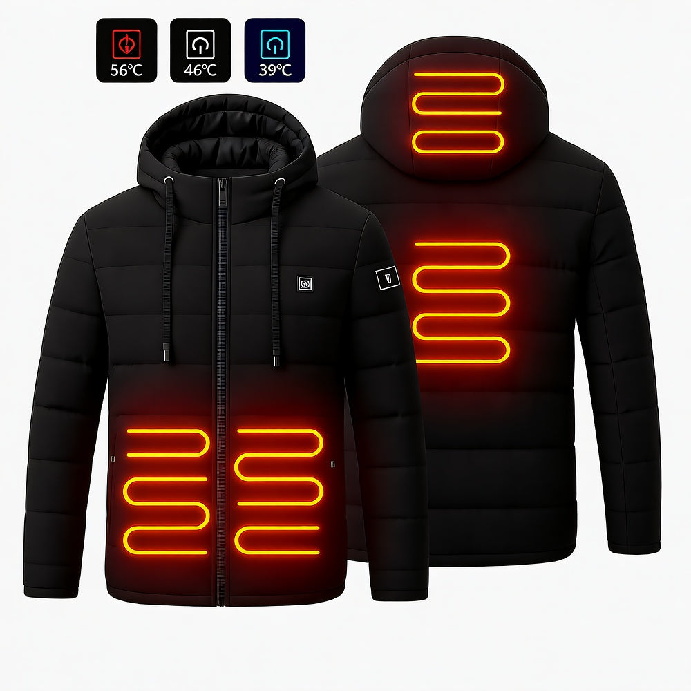 Electric Heated Jacket, 4-Zone Carbon Fiber, 3 Heat Settings, USB Powered, Fleece Lined