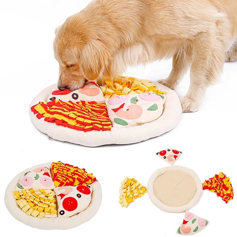 Pizza Snuffle Mat for Dogs — Fleece Interactive Slow Feeder with Squeakers