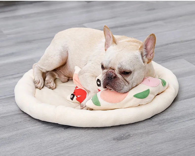Pizza Snuffle Mat for Dogs — Fleece Interactive Slow Feeder with Squeakers
