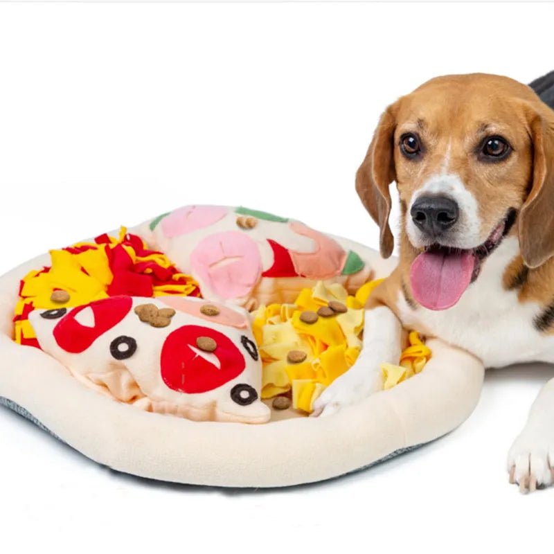 Pizza Snuffle Mat for Dogs — Fleece Interactive Slow Feeder with Squeakers