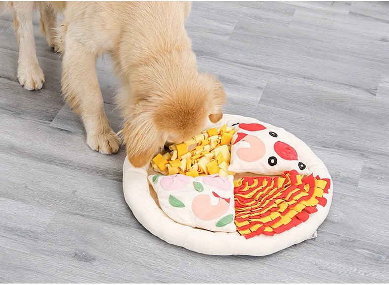 Pizza Snuffle Mat for Dogs — Fleece Interactive Slow Feeder with Squeakers