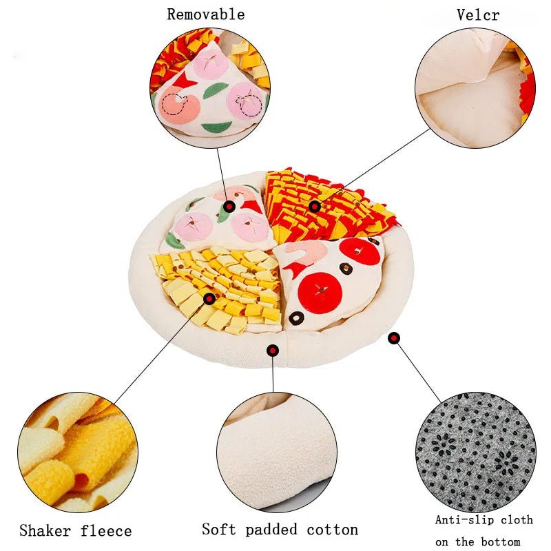 Pizza Snuffle Mat for Dogs — Fleece Interactive Slow Feeder with Squeakers