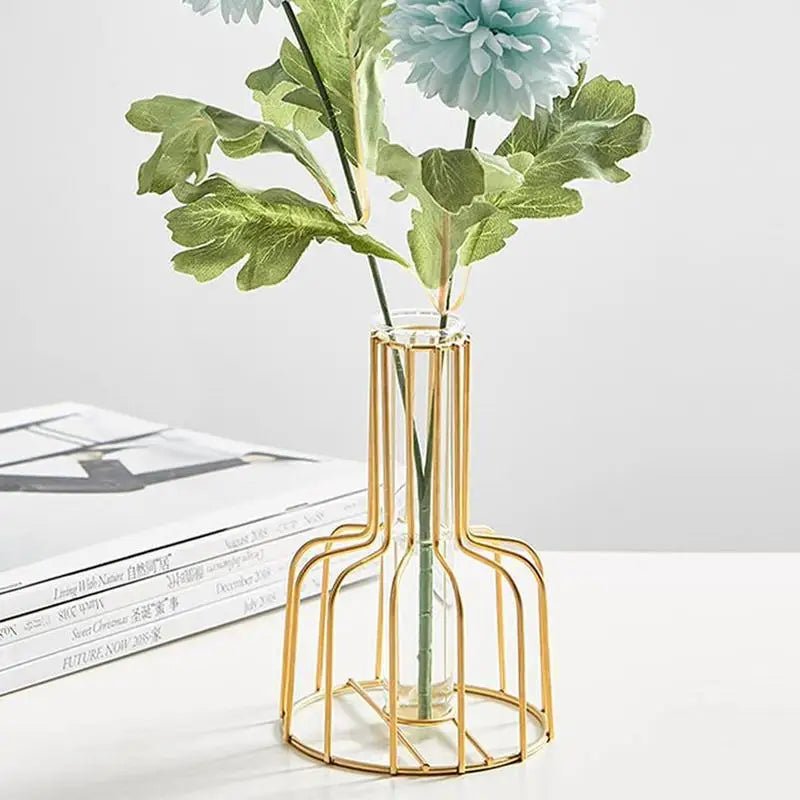 Gold Cage Vase — 6" Open Metal Frame Centerpiece for Floral Displays