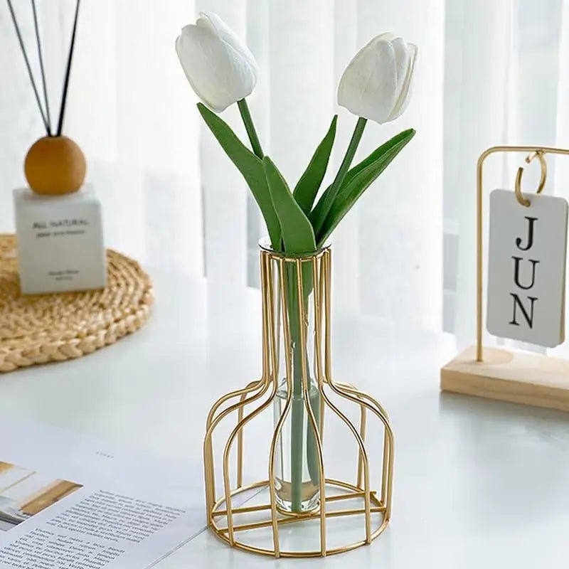 Gold Cage Vase — 6" Open Metal Frame Centerpiece for Floral Displays