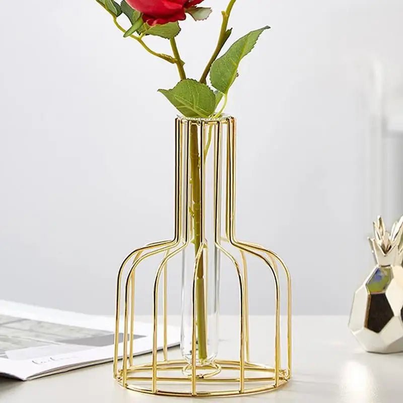 Gold Cage Vase — 6" Open Metal Frame Centerpiece for Floral Displays