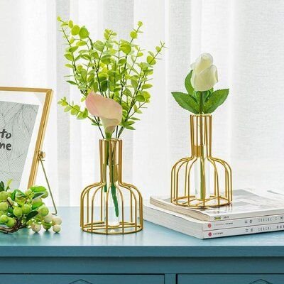 Gold Cage Vase — 6" Open Metal Frame Centerpiece for Floral Displays