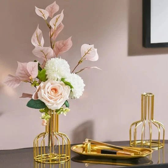 Gold Cage Vase — 6" Open Metal Frame Centerpiece for Floral Displays
