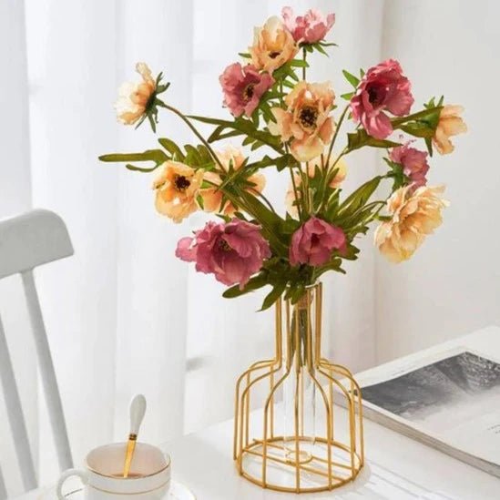 Gold Cage Vase — 6" Open Metal Frame Centerpiece for Floral Displays
