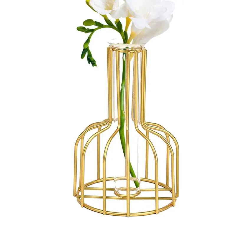 Gold Cage Vase — 6" Open Metal Frame Centerpiece for Floral Displays