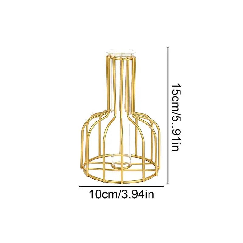 Gold Cage Vase — 6" Open Metal Frame Centerpiece for Floral Displays