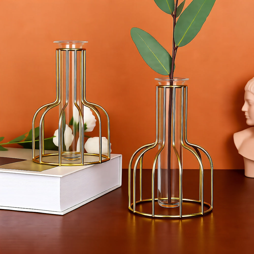 Gold Cage Vase — 6" Open Metal Frame Centerpiece for Floral Displays